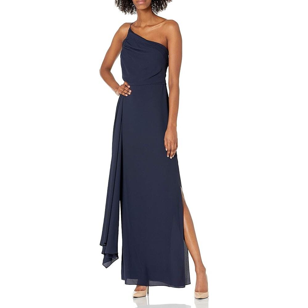 Halston Delicate Shirred Gown‎ Evening Formal Navy Blue NWT Size 14